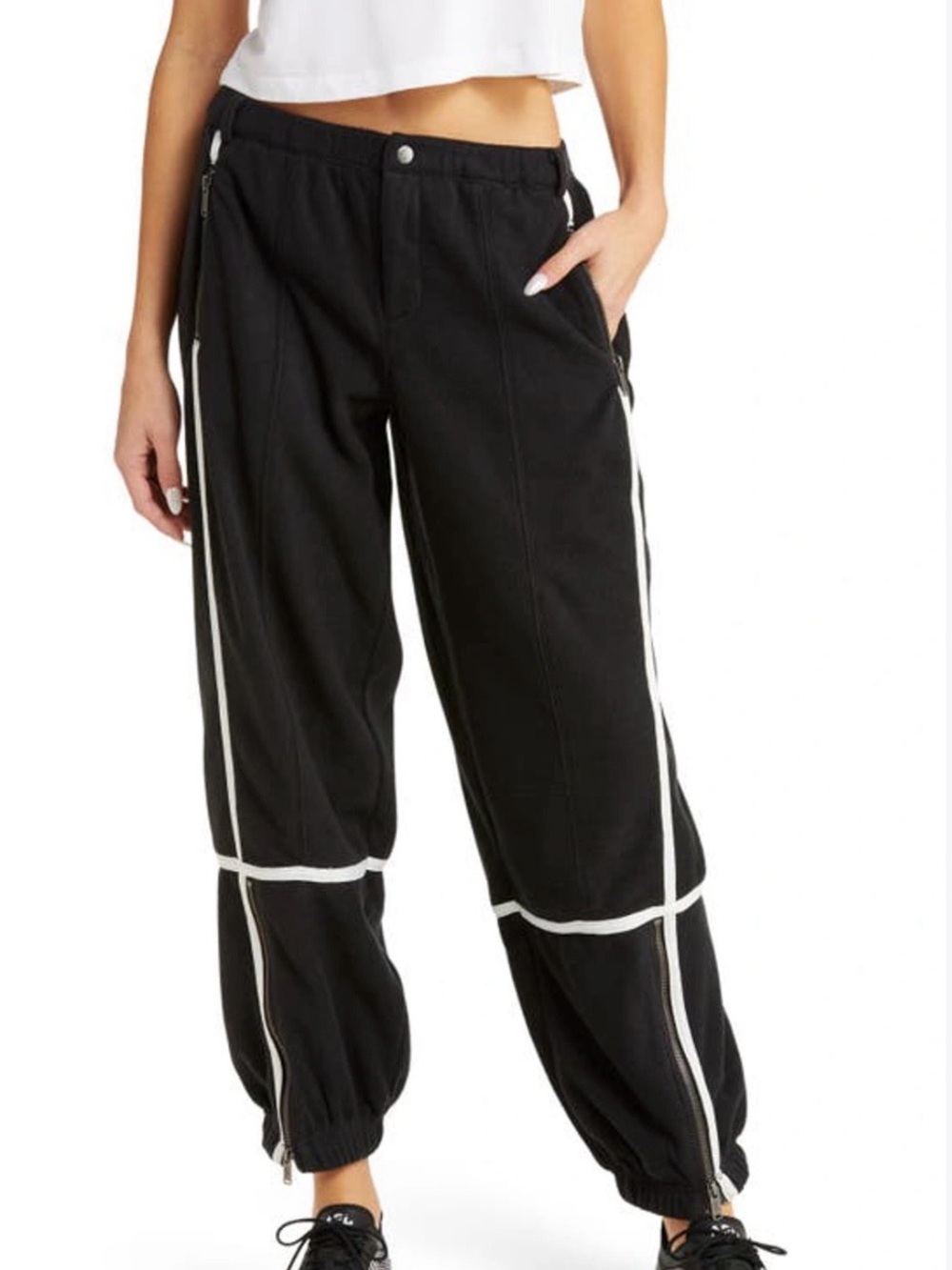 FP Movement by Free People Black Jogger Pants with White Contrast Piping